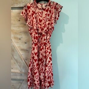 New York & Co. Heart Print Red and Pink Dress